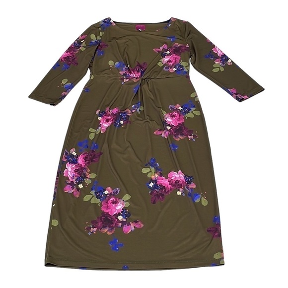 Joules Natalie Dress Long Sleeve Twist Front Midi Green Floral Size 8 - Picture 3 of 16
